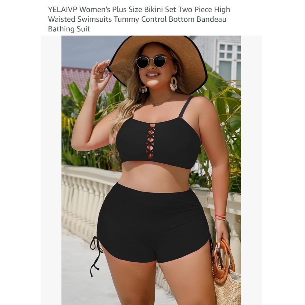 YELAIVP - XL Black Sporty Two Piece Bandeau Swimsuit - Picture 4 of 10